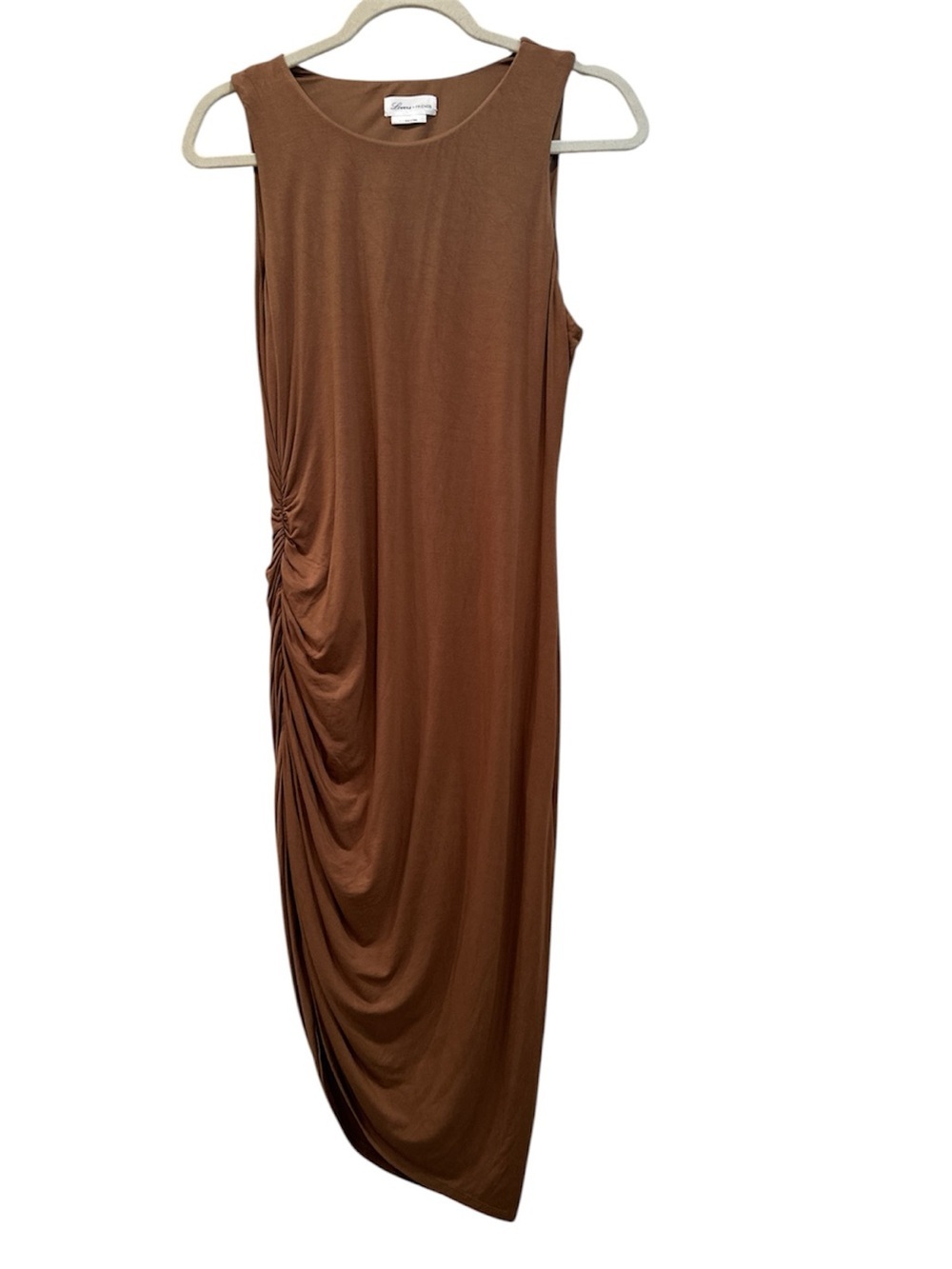 Lovers + Friends Bamboo Asymmetrical Side-Ruched Midi Dress Party Festival Sz L
